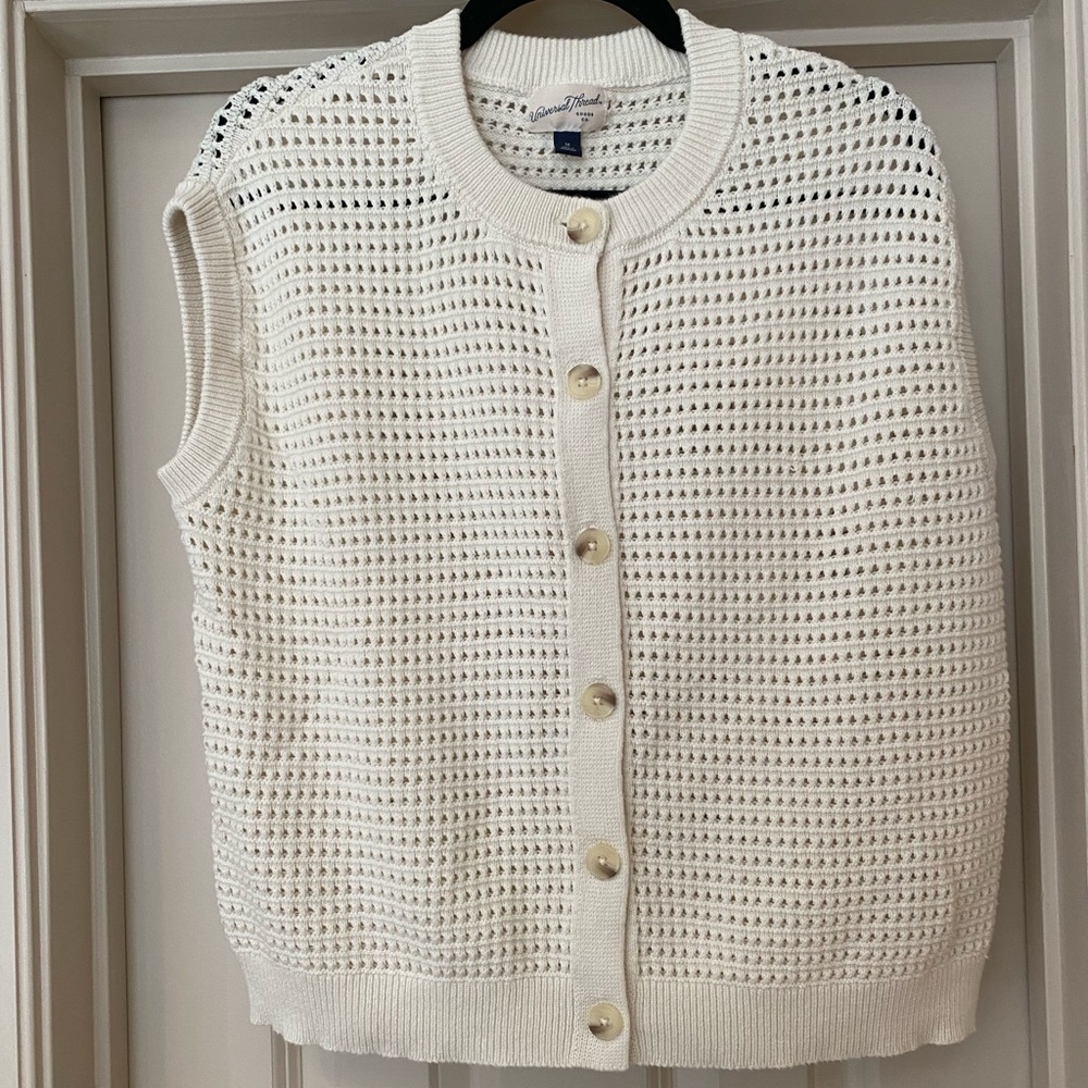 Women’s Medium Cream Cotton Blend Crochet Knit Button-Front Sweater Vest - Picture 1 of 8